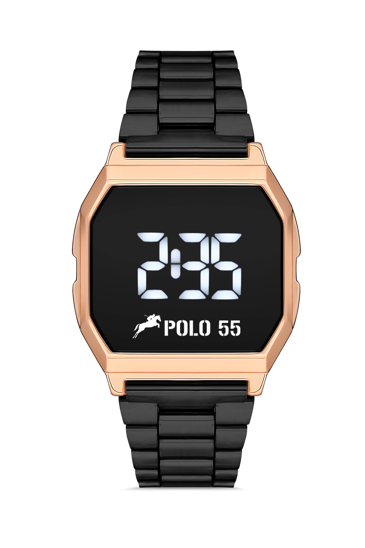 POLO55 Rose-Siyah Zamansız Tasarım Dokunmatik Dijital Metal Kordon Retro Kadın Kol Saati