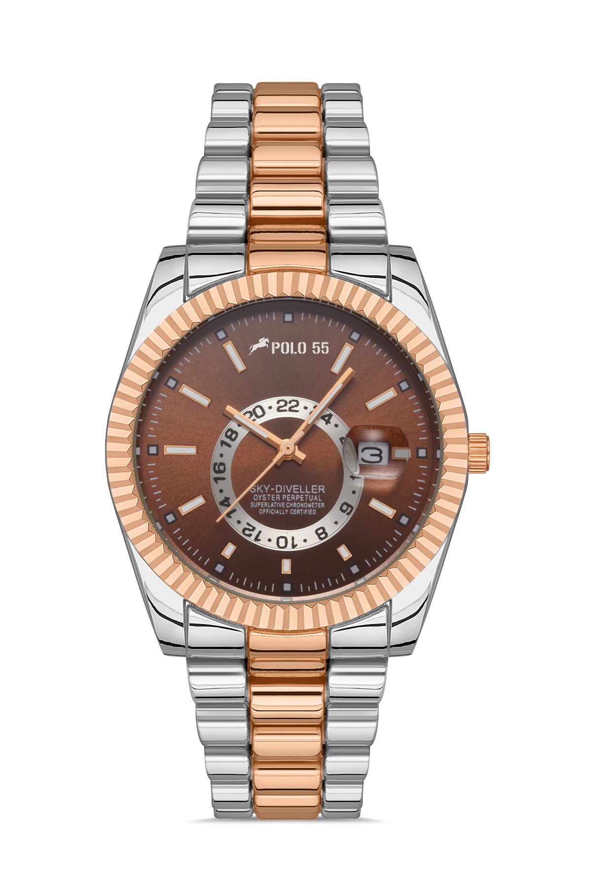 POLO55 Takvim Göstergeli Unisex Metal Kordon Kol Saati PLUM002R005