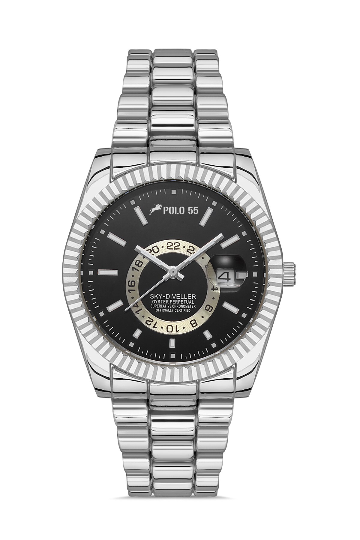 POLO55 Takvim Göstergeli Unisex Metal Kordon Kol Saati PLUM002R008