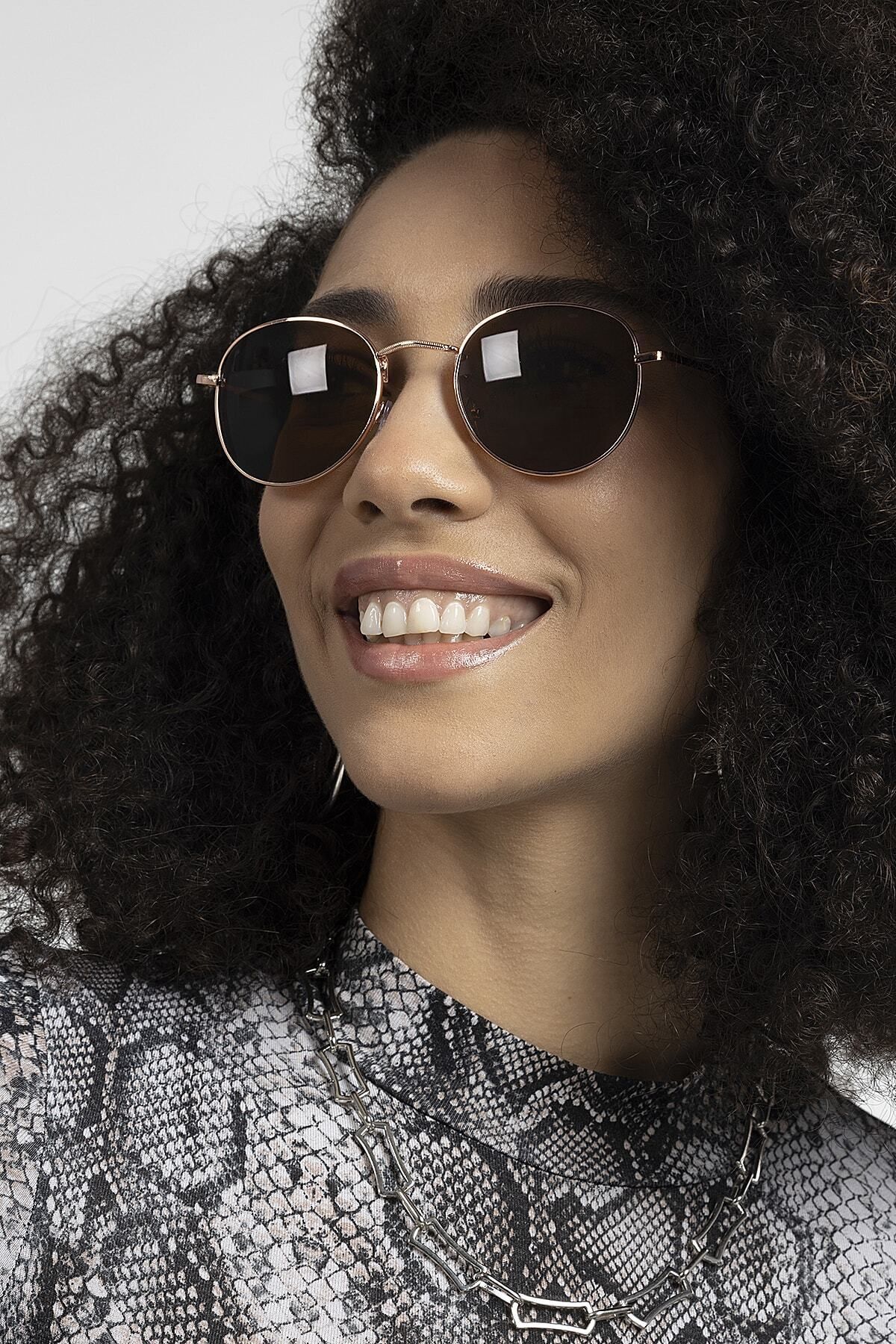 Round Metal Rose Kasa Siyah Lens Unisex Güneş Gözlüğü