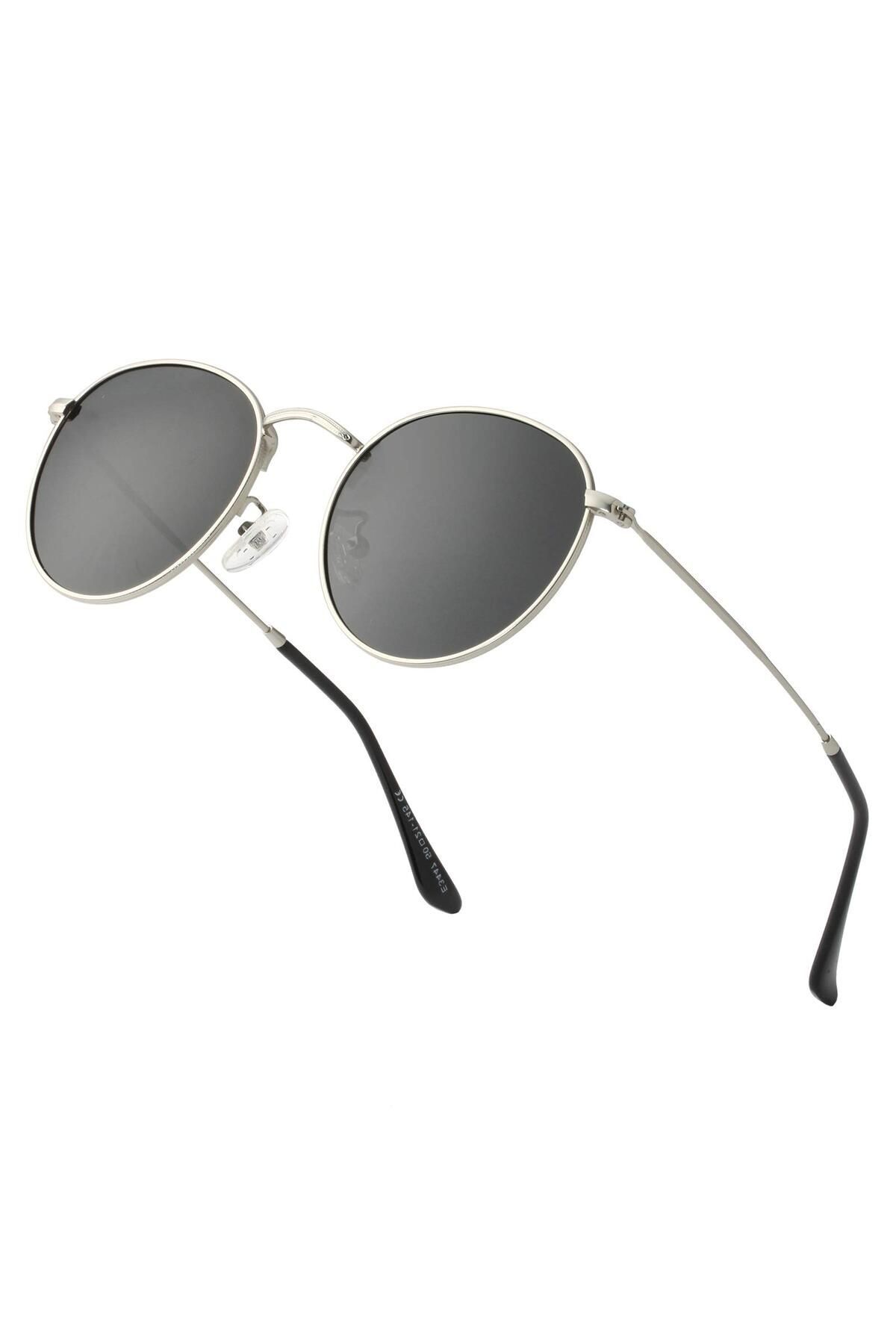 Round Metal Rose-Siyah Yuvarlak Erkek Güneş Gözlüğü