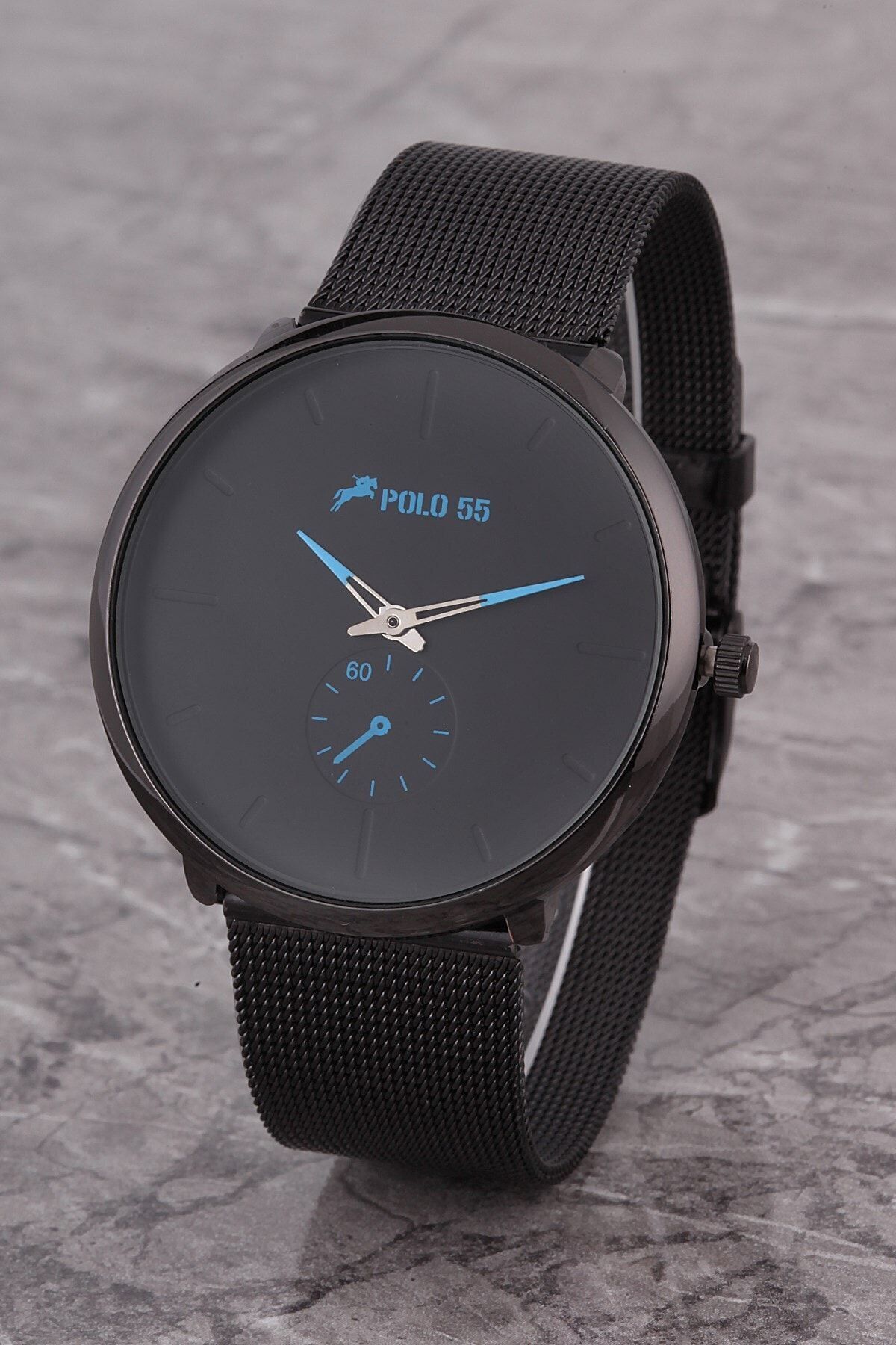 Siyah- Mavi Dekoratif Göstergeli Kadran Hasır Kordon Erkek Kol Saati