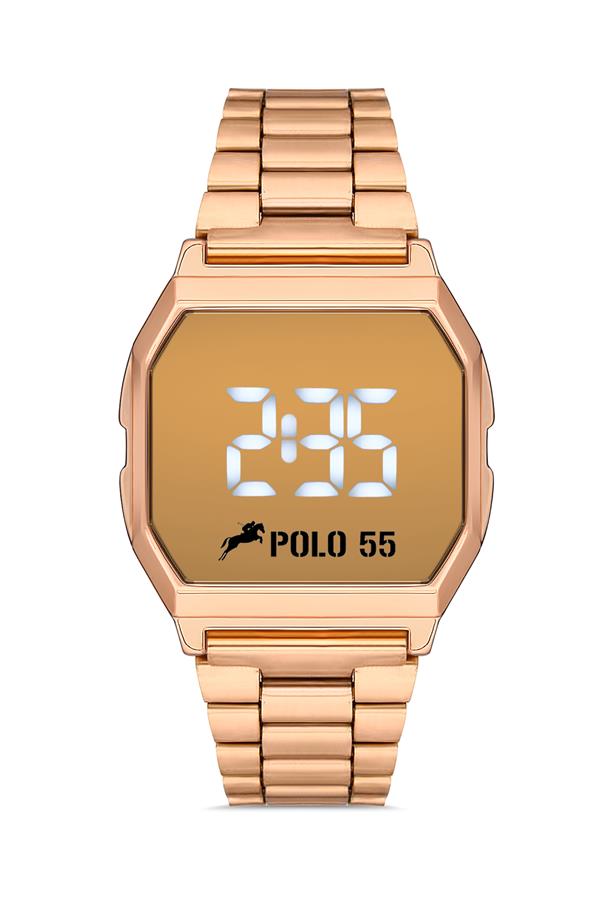 POLO55 Rose-Gold Zamansız Tasarım Dokunmatik Dijital Metal Kordon Retro Erkek Kol Saati