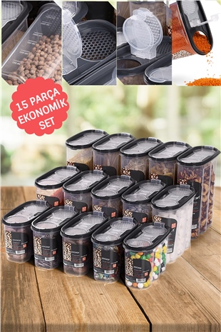 King Mop 15'li Sızdırmaz Kapaklı Erzak Saklama Kabı Seti 5 x ( 1200 Ml, 1700 Ml, 2400 Ml ) KMMSK-01
