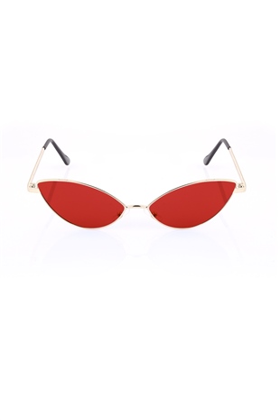 POLO55 Kırmızı Camlı Metal Çerçeveli Küçük Cat Eye Kadın Güneş Gözlüğü