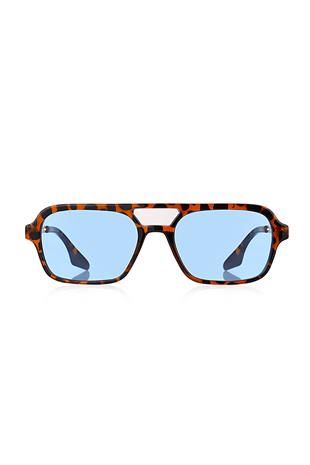 Polo55 Leopar Çerçeve Mavi Lens Retro Tasarım Pilot Model Kadın Güneş Gözlüğü