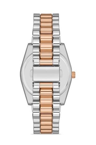 POLO55 Zirkon Taşlı Takvim Göstergeli Unisex Metal Kordon Kol Saati PLUM003R010