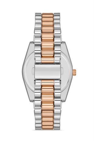 POLO55 Zirkon Taşlı Takvim Göstergeli Unisex Metal Kordon Kol Saati PLUM003R007
