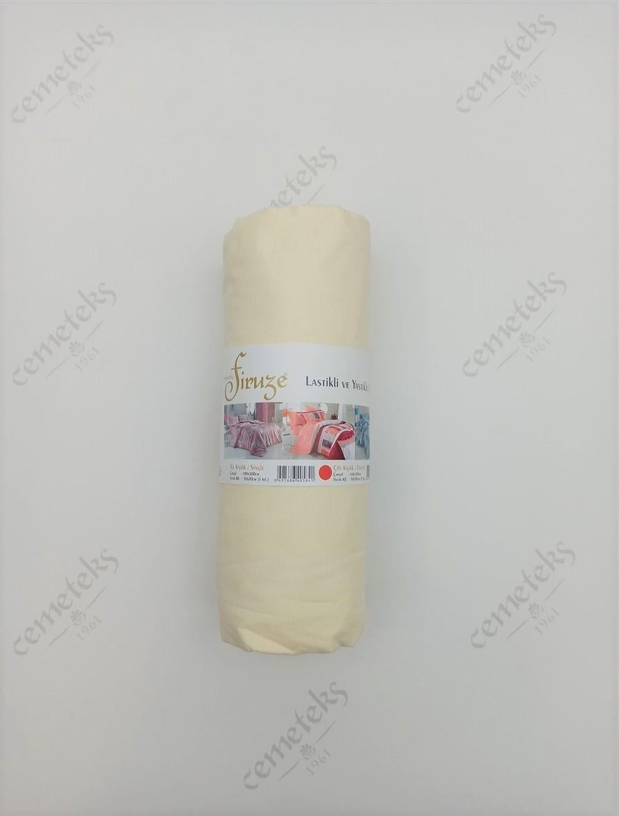 FİRUZE CRETON ÇİFT KİŞİLİK LASTİKLİ FİTTED ÇARŞAF (52 TEL) BEJ
