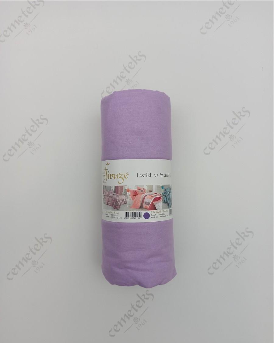 FİRUZE CRETON ÇİFT KİŞİLİK LASTİKLİ FİTTED ÇARŞAF (52 TEL) (LİLA)