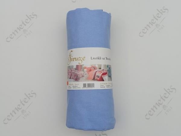 FİRUZE CRETON ÇİFT KİŞİLİK LASTİKLİ FITTED ÇARSAF (52 TEL) MAVİ
