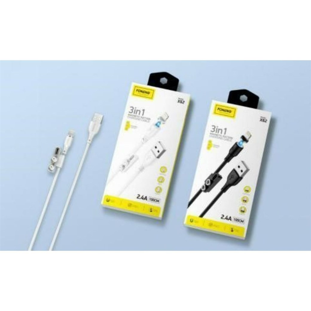 FONENG 3IN1  MAGNETİK USB KABLOSU X62 2.1A 1M BEYAZ 