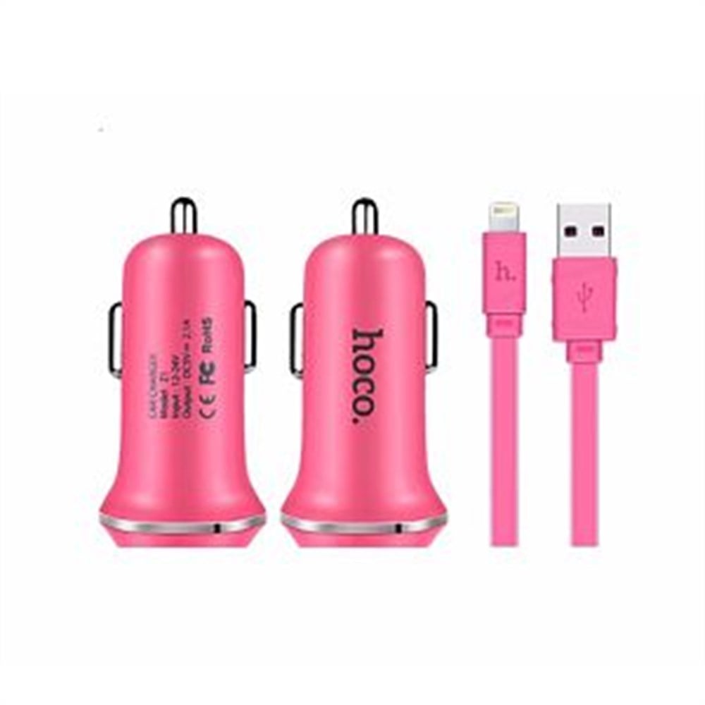 HOCO ARAÇ ŞARJI + Micro USB Kablo PEMBE