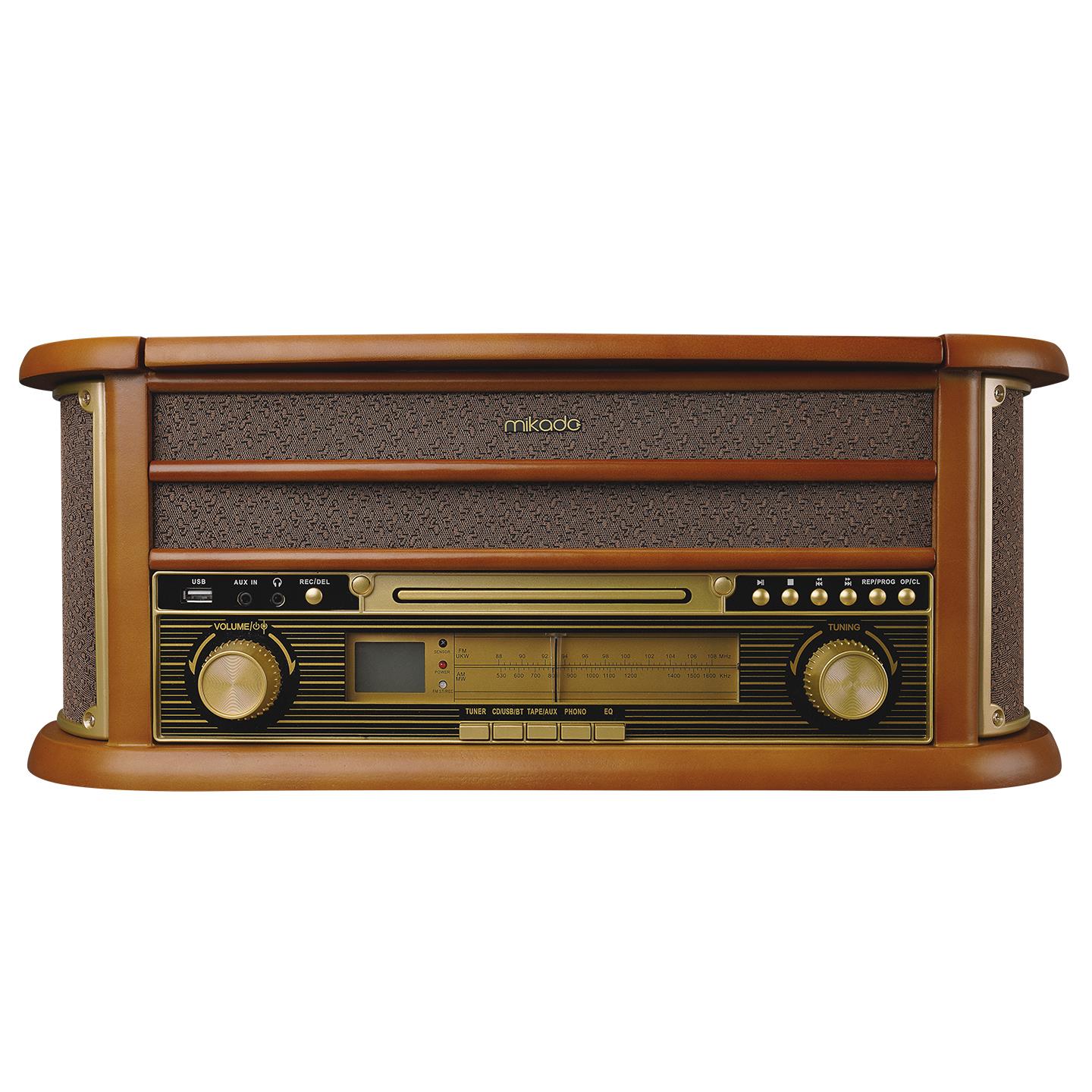 Mikado Nostalgia MN-P325 DÖNENCE Pikap Ahşap 2X5W Stereo Speaker MP3 Çalar USB-Radyo-CD-Kaset -BT Müzik Kutusu