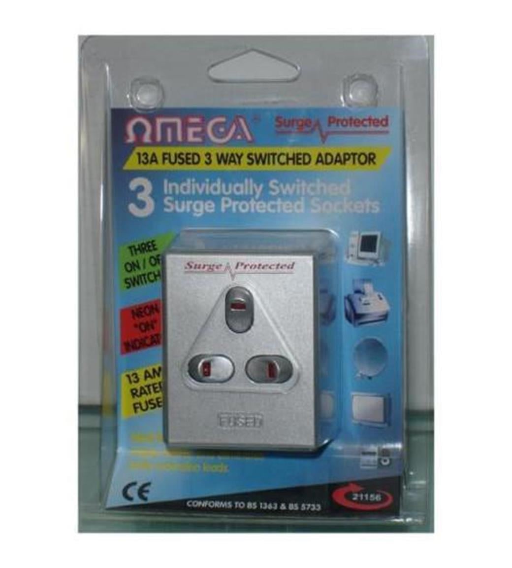 OMEGA 13 AMP 3WAY SURGE PROT SWITCH ADAPTOR  21156