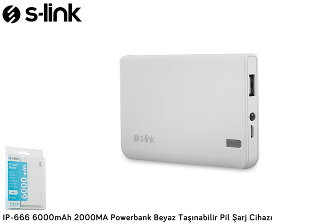 S-link IP-666 6000mAh Powerbank Beyaz
