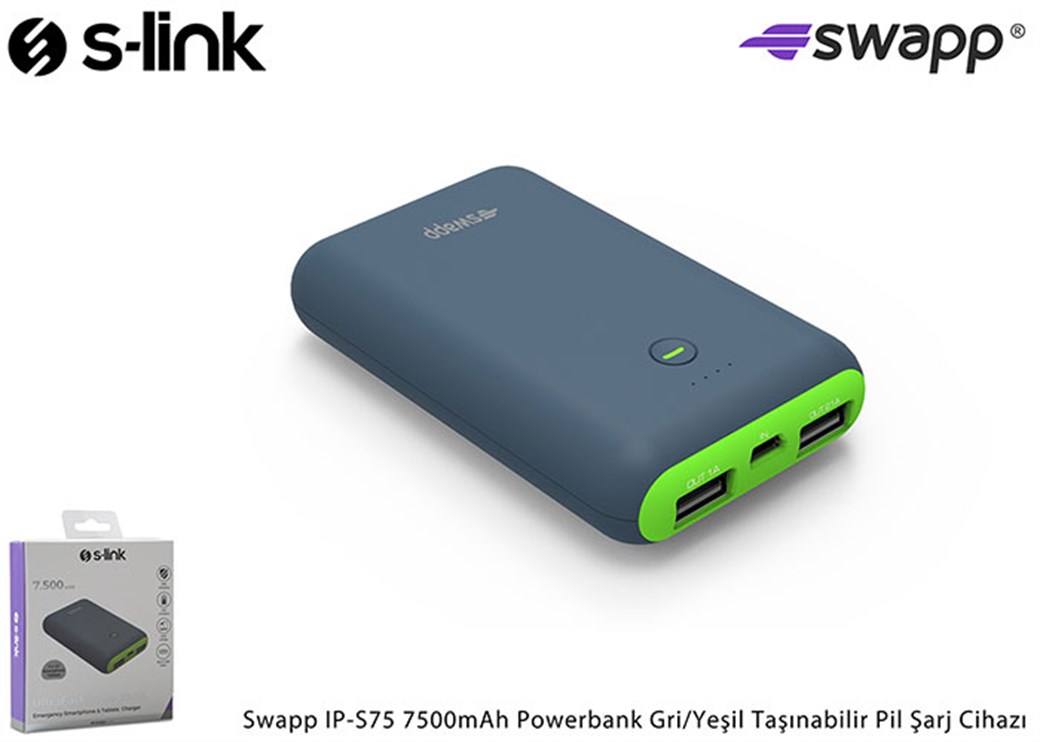 S-Link Swapp IP-S75 7500mAh Powerbank Gray / Green