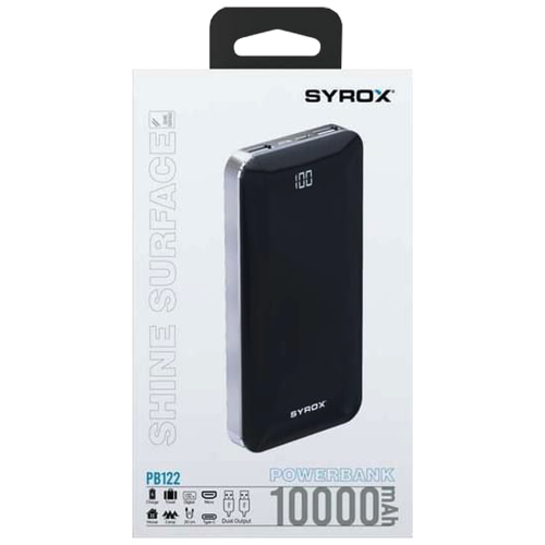 SYROX PB122 10.000 mAh Led + Slim Glas Metal Case POWERBANK