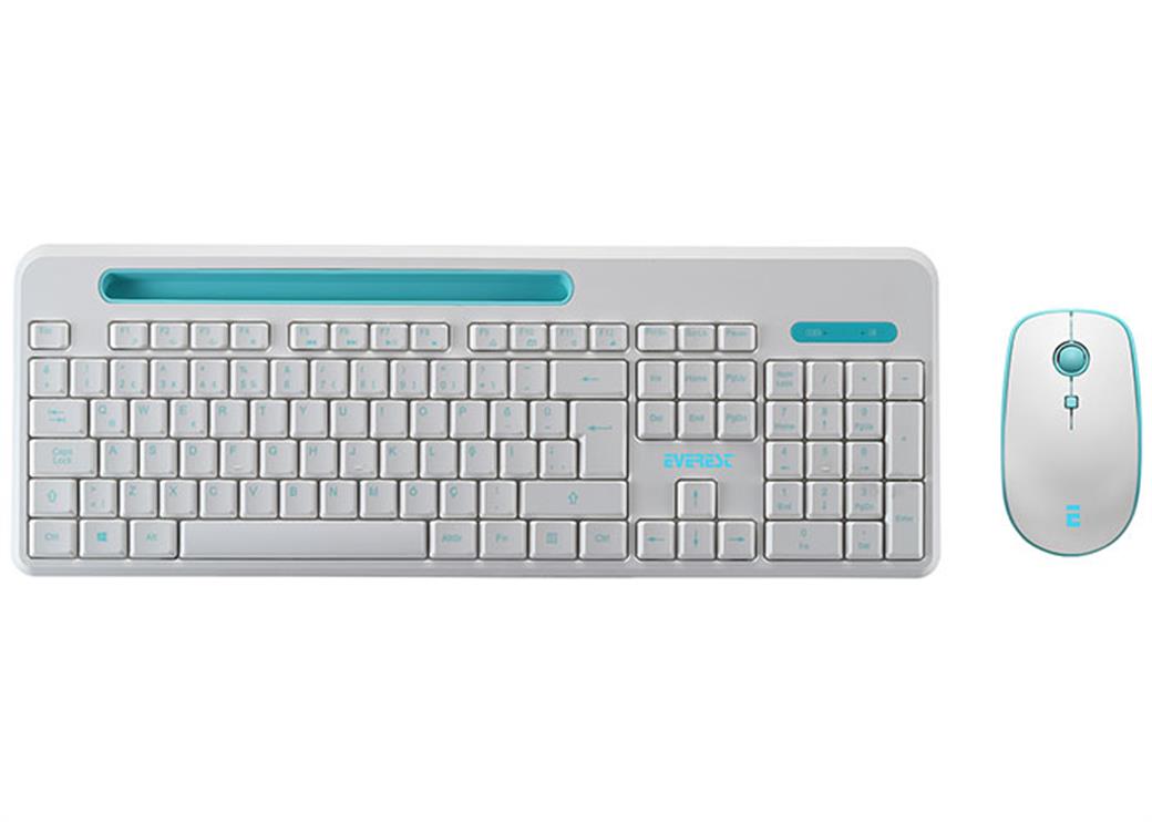 Everest ELITE KM-6388 Beyaz/Mavi Kablosuz LC Layout Multimedia Klavye + Mouse Set