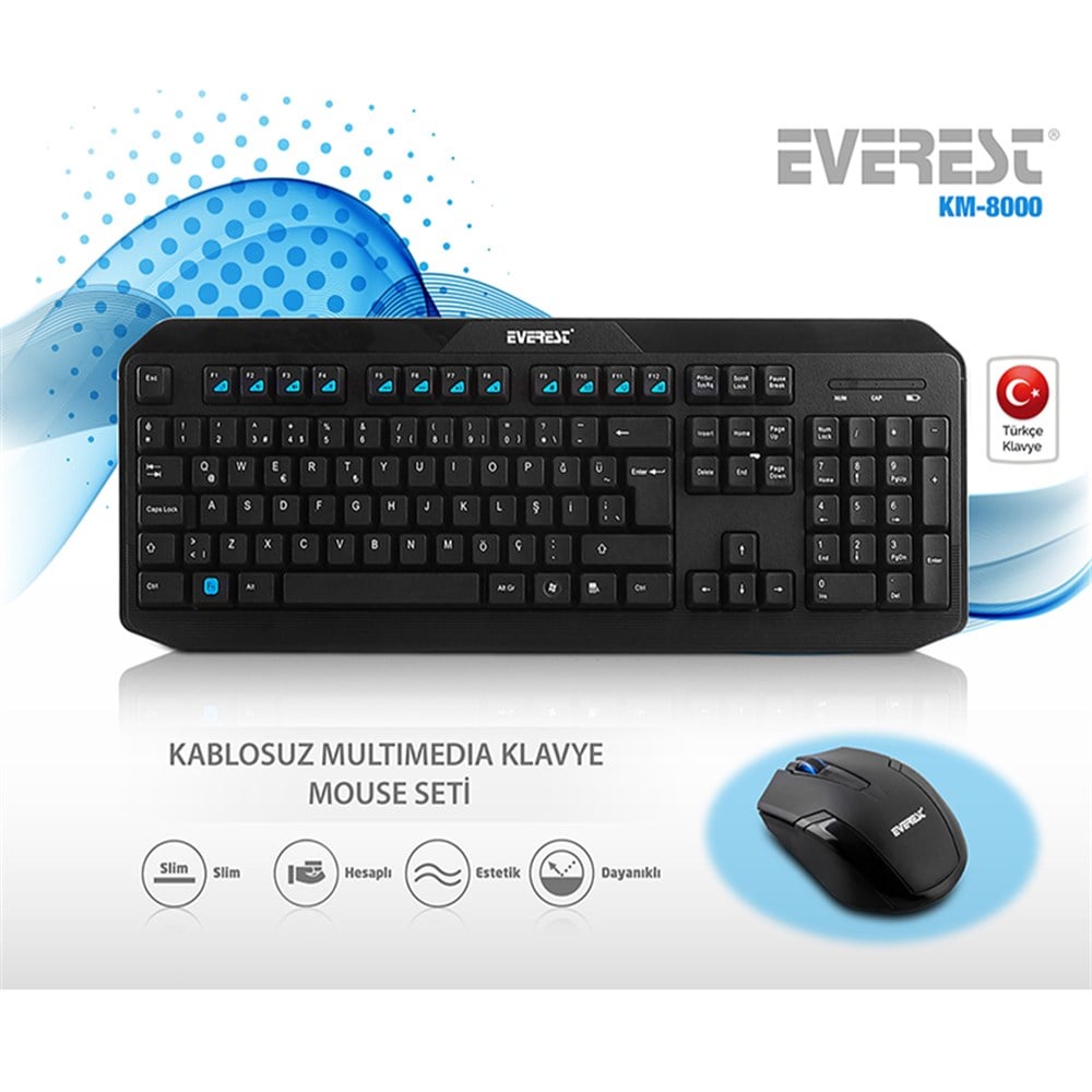 Everest KM-8000 Siyah Kablosuz Q Multimedia Klavye
