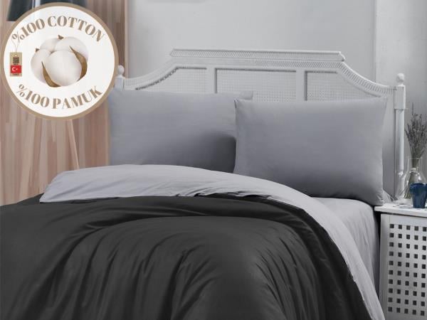 FİRUZE %100 PAMUK RANFORCE TEK KİŞİLİK NEVRESİM TAKIMI (TREND-SİYAH-GRİ)