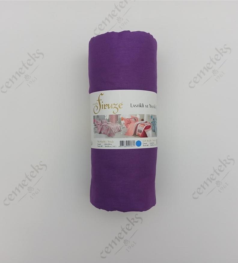 FİRUZE CRETON ÇİFT KİŞİLİK LASTİKLİ FİTTED ÇARŞAF (52 TEL) MOR