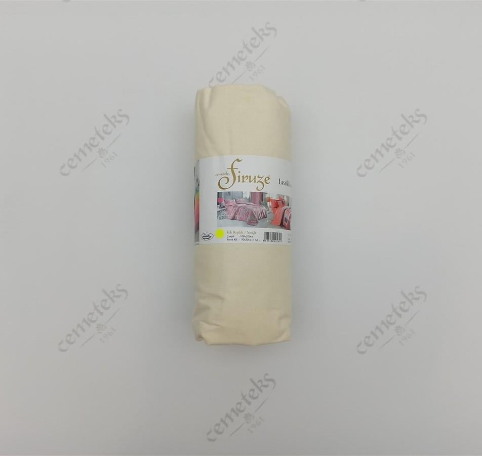 FİRUZE CRETON TEK KİŞİLİK LASTİKLİ FİTTED ÇARŞAF (52 TEL) (BEJ)