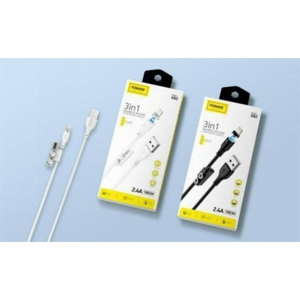 FONENG 3IN1  MAGNETİK USB KABLOSU X62 2.1A 1M BEYAZ 