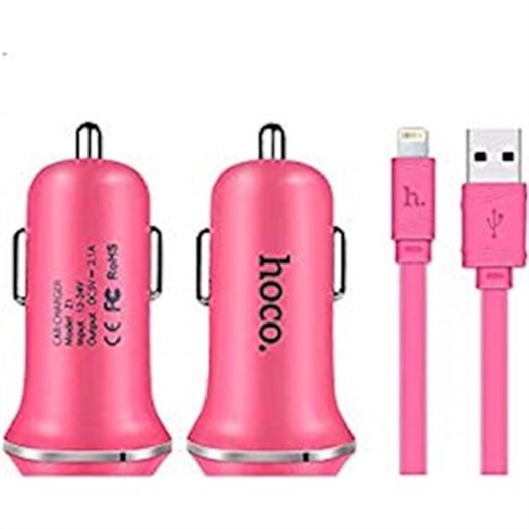 HOCO ARAÇ ŞARJI + Lightning Kablo PEMBE
