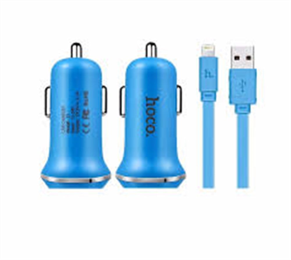 HOCO ARAÇ ŞARJI + Micro USB Kablo MAVİ