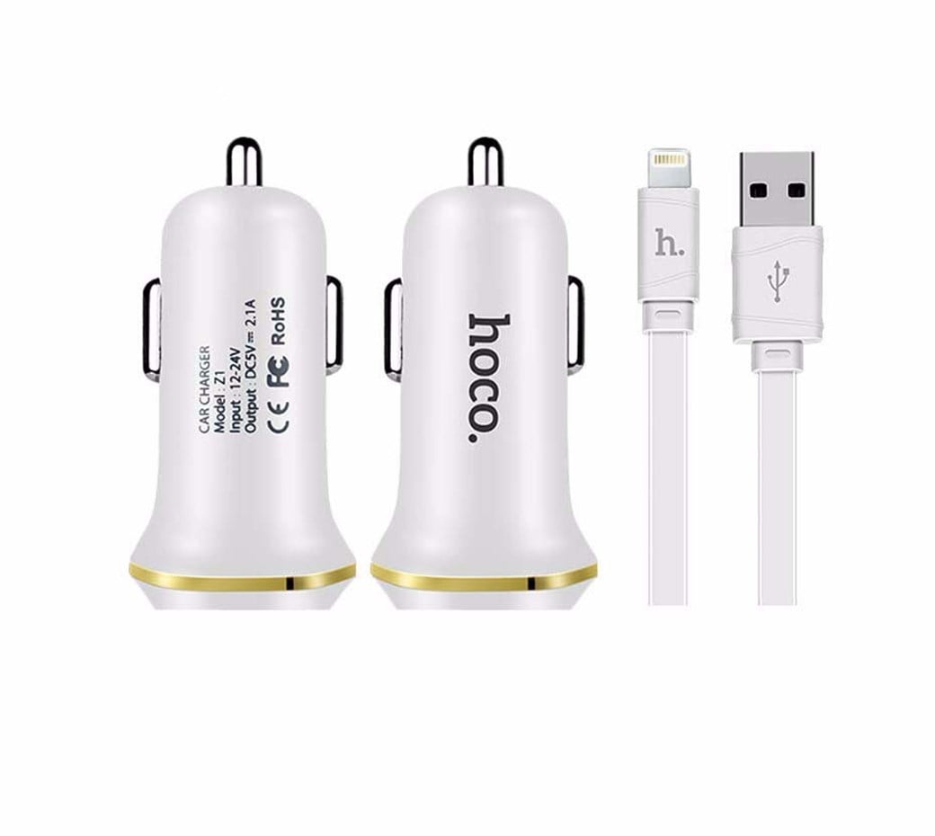 HOCO ARAÇ ŞARJI + Lightning Kablo BEYAZ