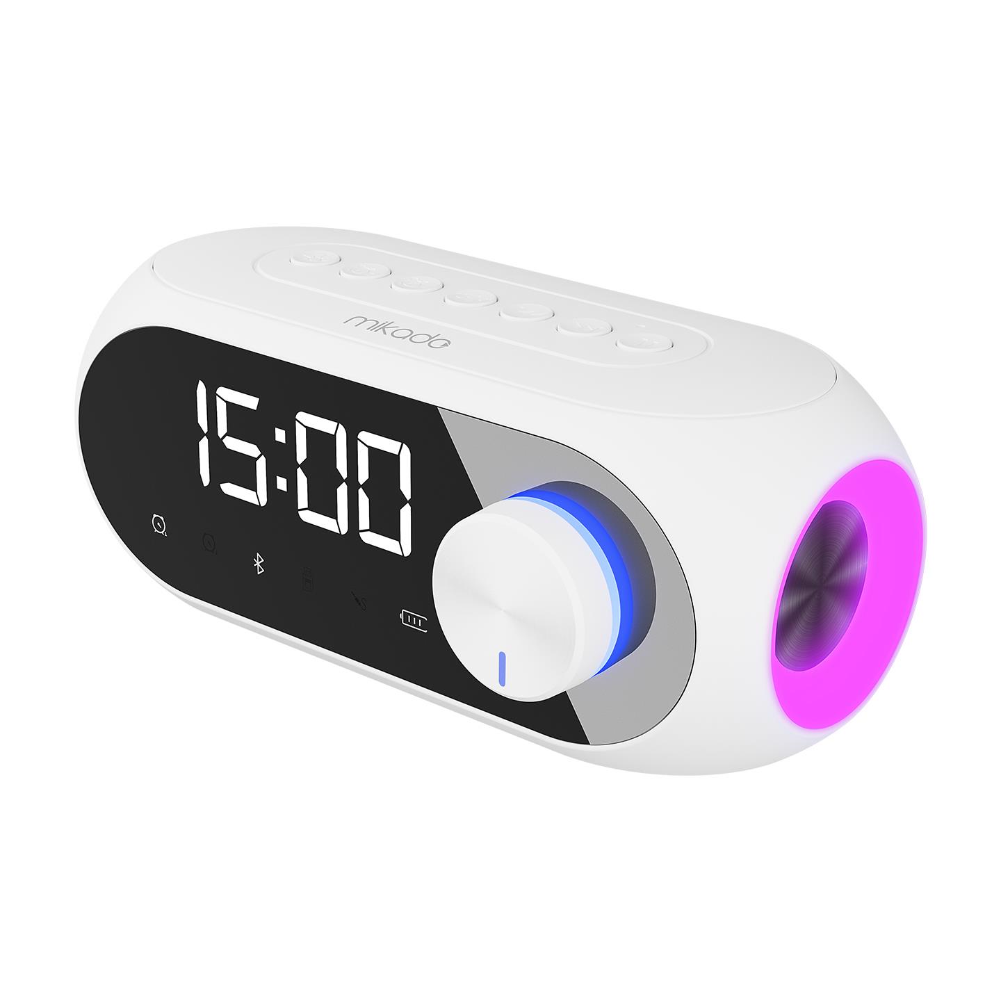 Mikado MD-W6 1200mAh 5W Beyaz Bluetooth-Aux-Derece-Usb Double Alarmlı Saat Speaker