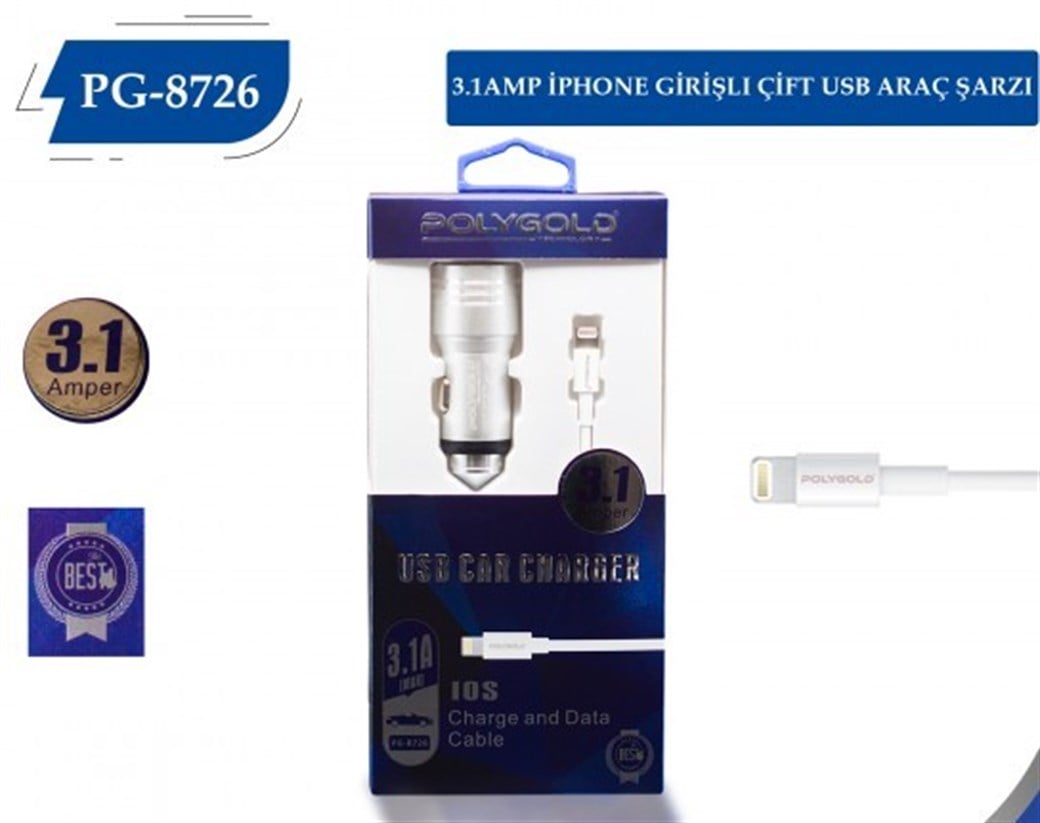 PG-8726 USB ARAÇ ŞARJ CİHAZI VE APPLE KABLO 