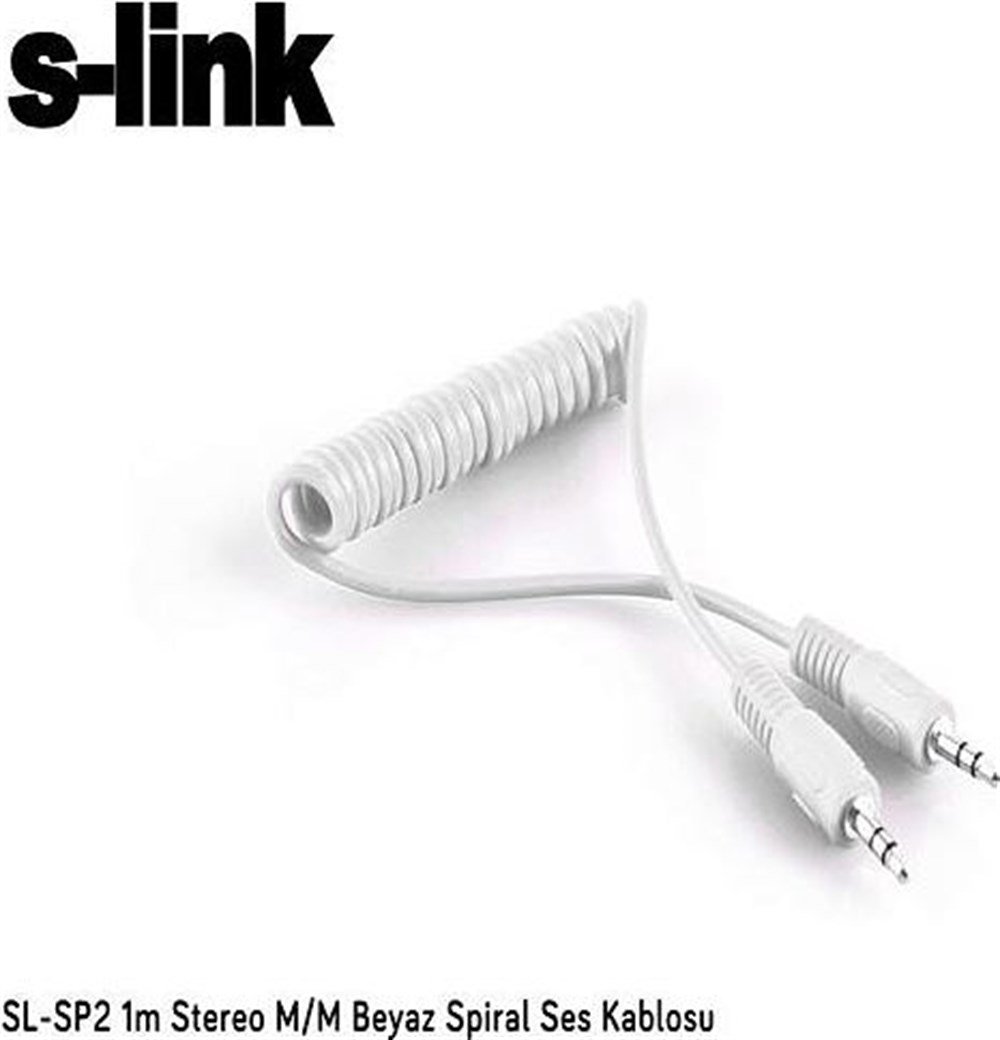 S-link SL-SP2 1m Stereo M/M Beyaz Spiral Ses Kablo
