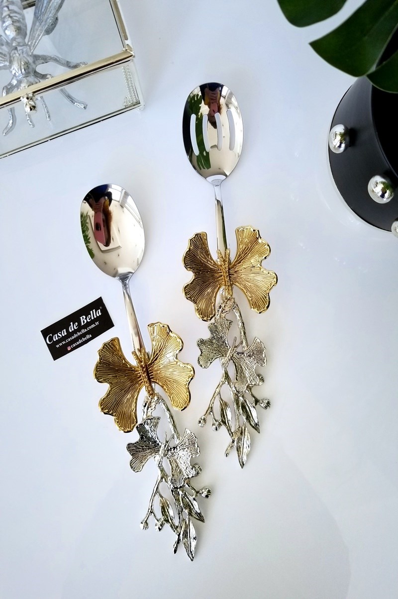 2 Parça Kelebek Desenli Salata Servis Seti