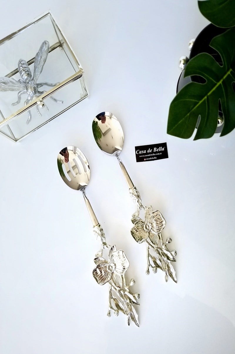 2 Parça Orkide Desenli Salata Servis Seti