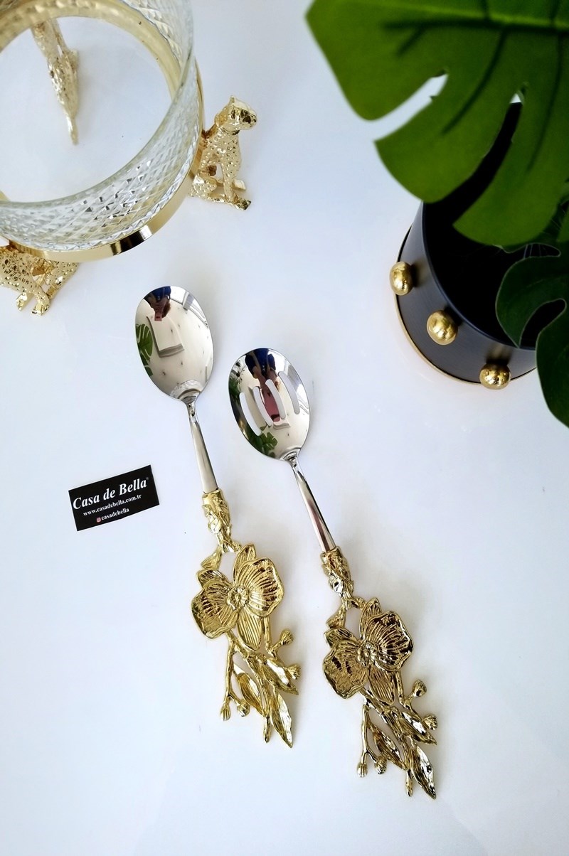 2 Parça Orkide Desenli Salata Servis Seti