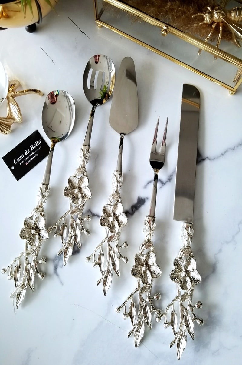 5 Parça Gümüş Saplı Servis Seti