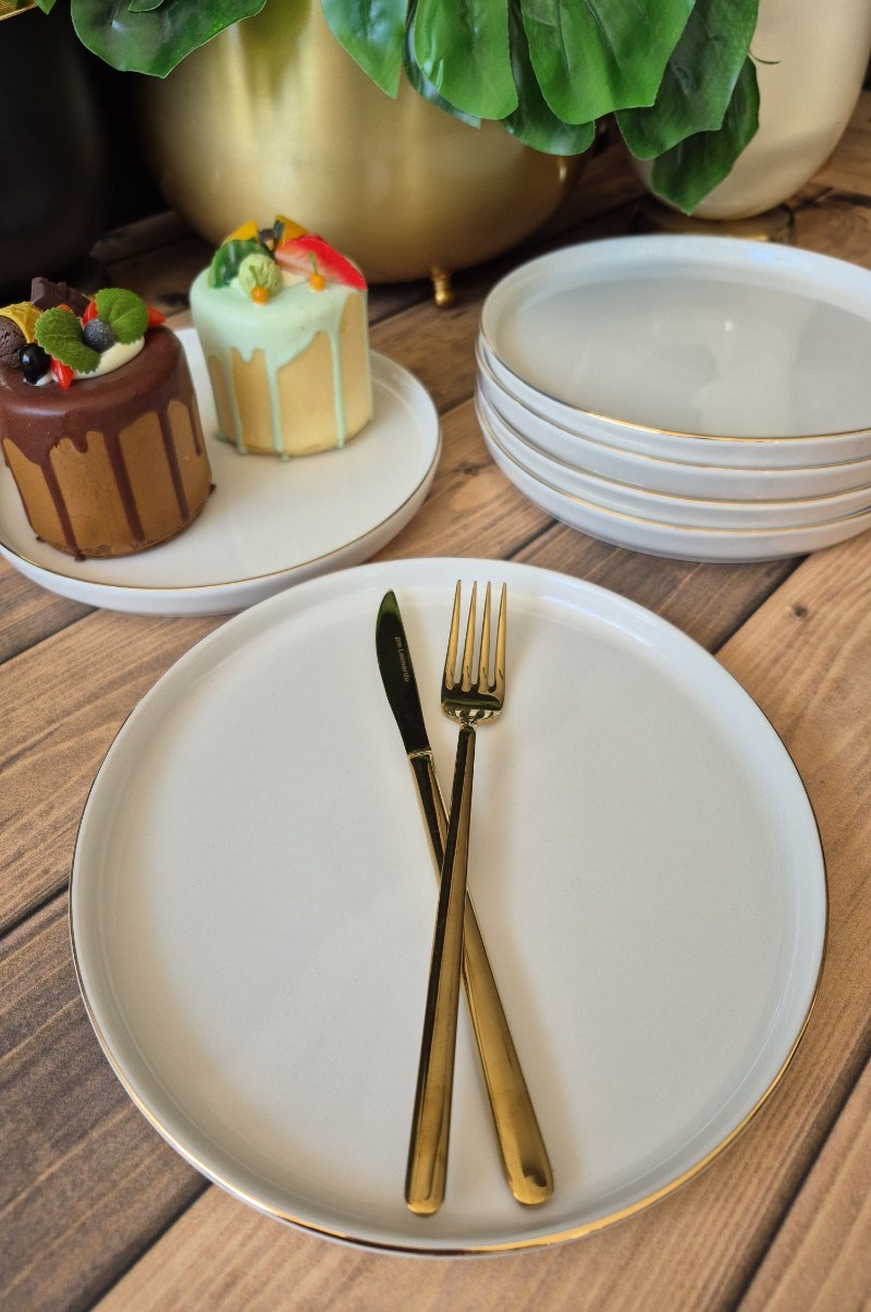 6'lı gold yaldızlı pasta tabağı