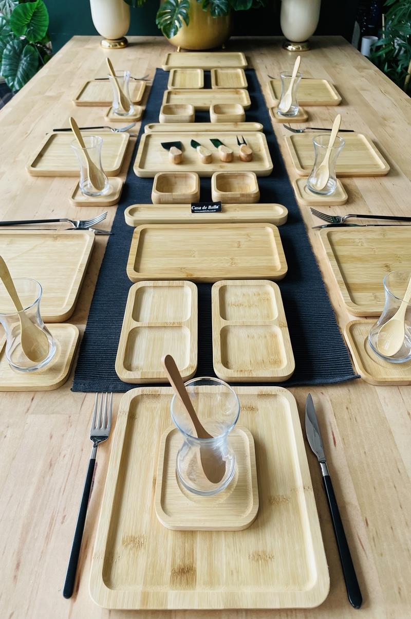 Bambu 32 Parça Kare Servis Tabaklı 6 Kişilik Kahvaltı Takımı