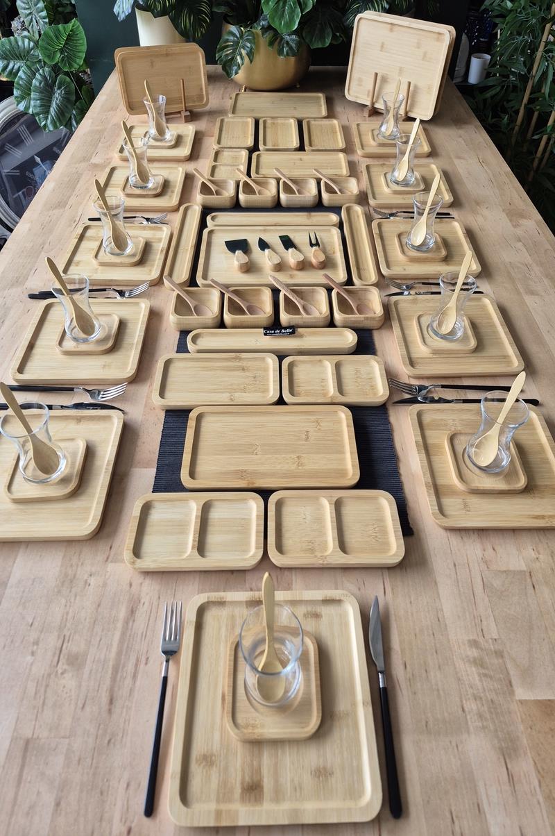 Bambu 64 Parça Kare Servis Tabaklı 12 Kişilik Kahvaltı Takımı