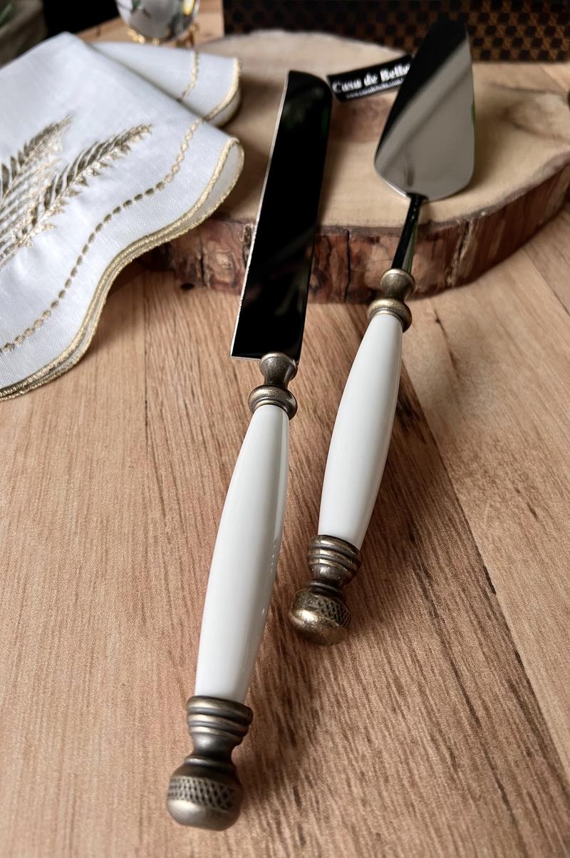 Beyaz Bakır 2 Parça Avangard Spatula Bıçak Servis Seti