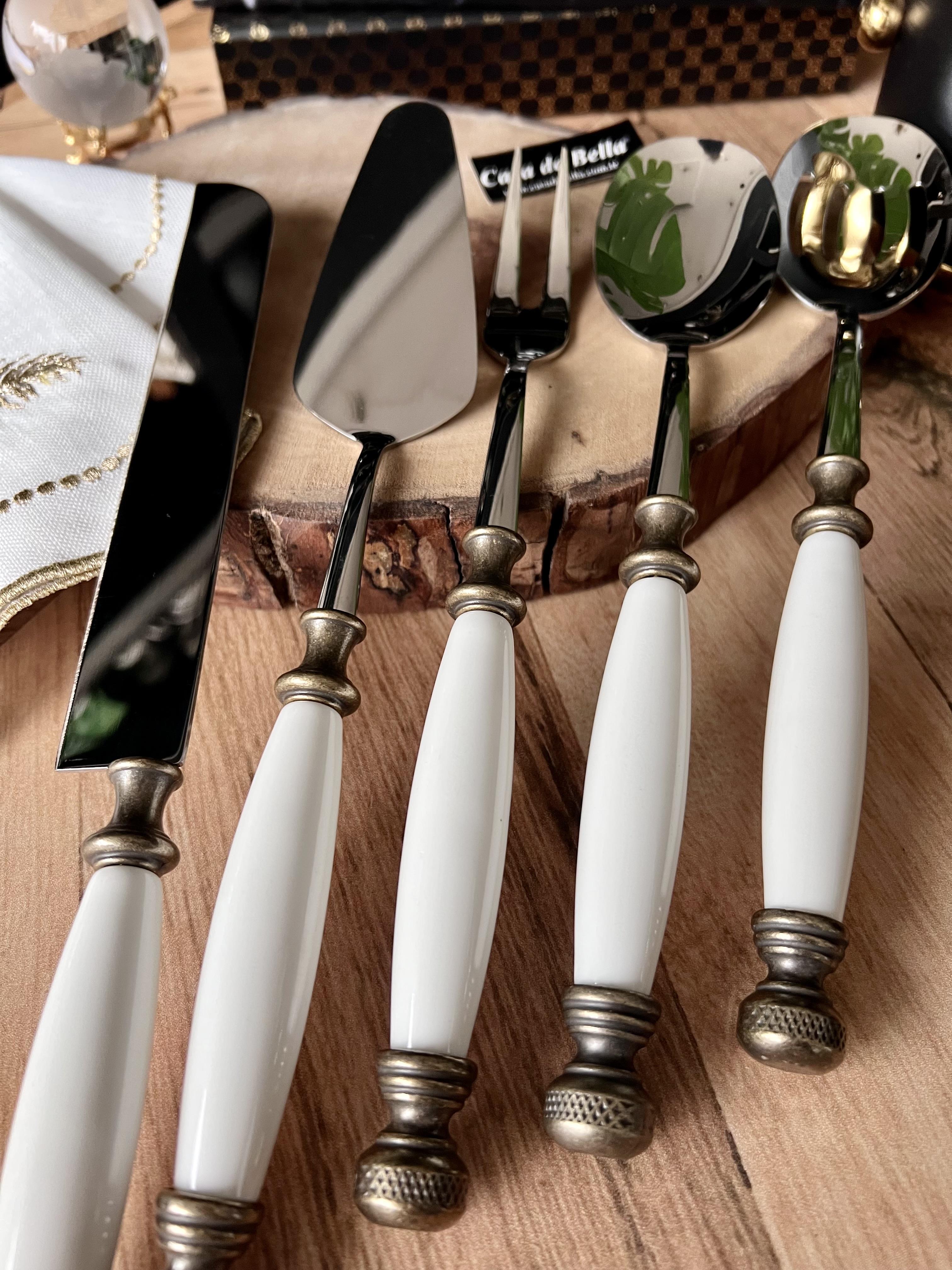 Beyaz Bakır 5 Parça Avangard Servis Seti