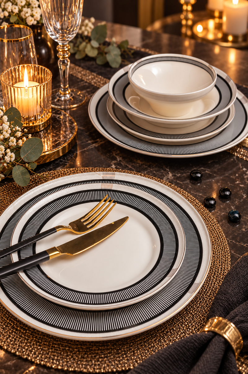 BONITA SİYAH 24 PARÇA BONE CHINA YEMEK TAKIMI