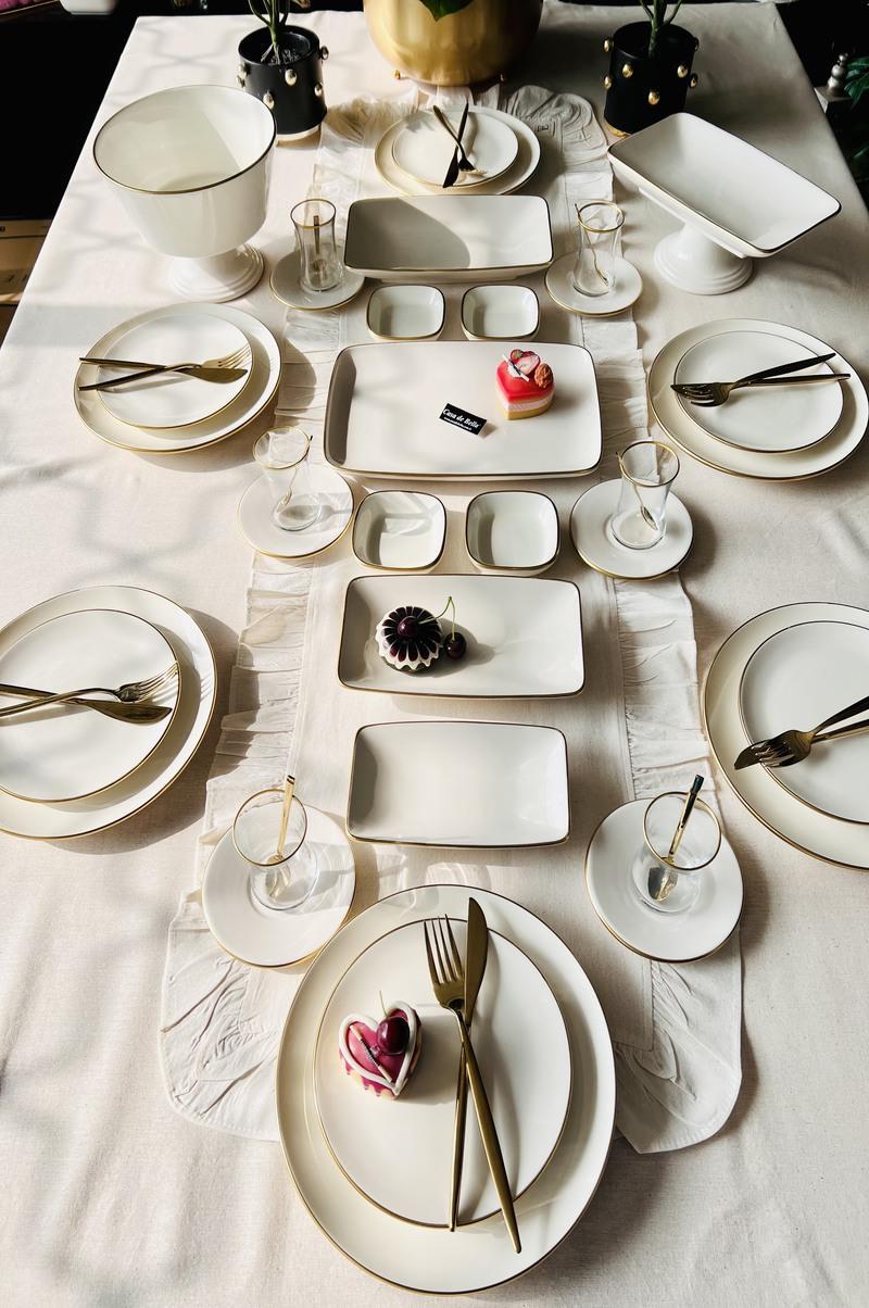 Gold Modern Servis ve Pasta Tabaklı 12 Kişilik 77 Parça Kahvaltı Seti