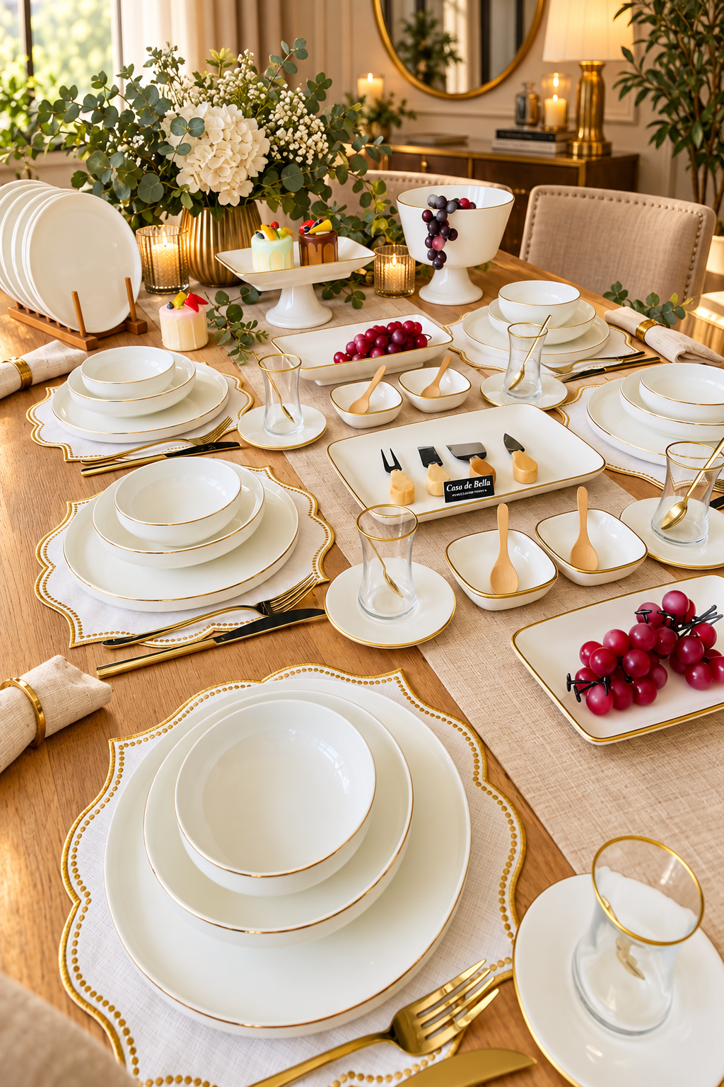 Gold Şeritli Modern 75 Parça 12 Kişilik Yemek ve Kahvaltı Takımı