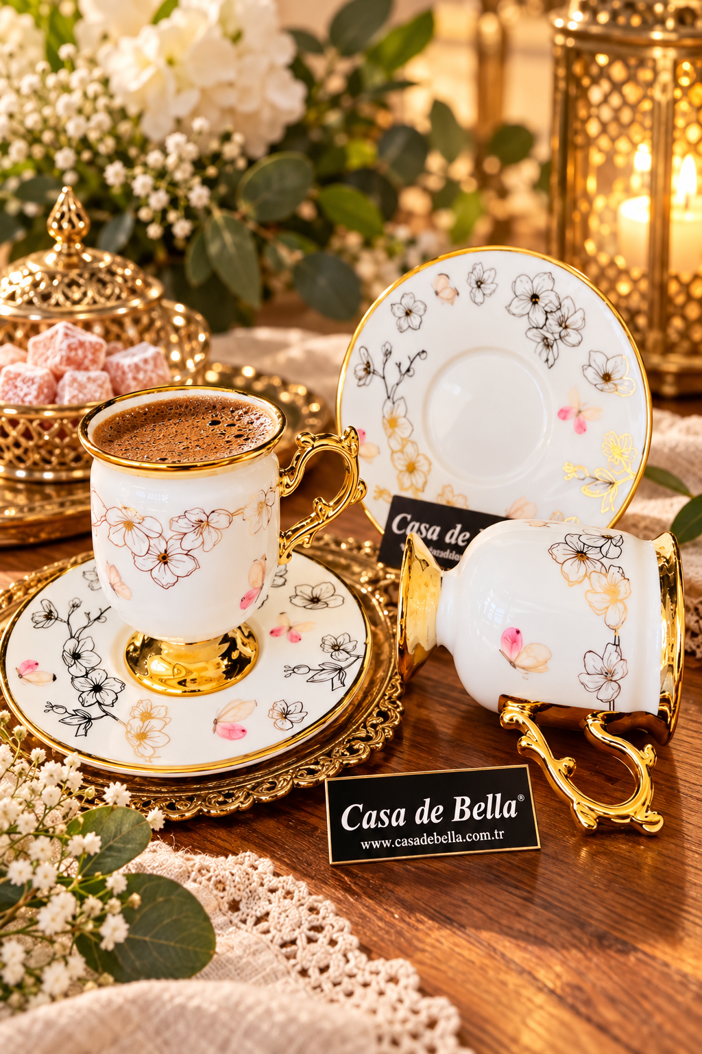 GOLD YALDIZLI 6 KİŞİLİK PORSELEN KAHVE FİNCANI