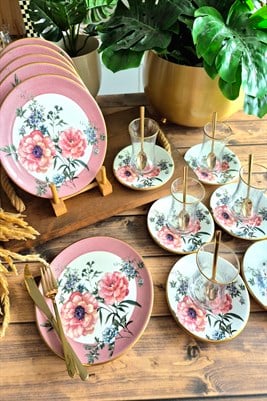 MAGNOLYA GOLD YALDIZLI 6 KİŞİLİK 18 PARÇA ÇAY PASTA SETİ