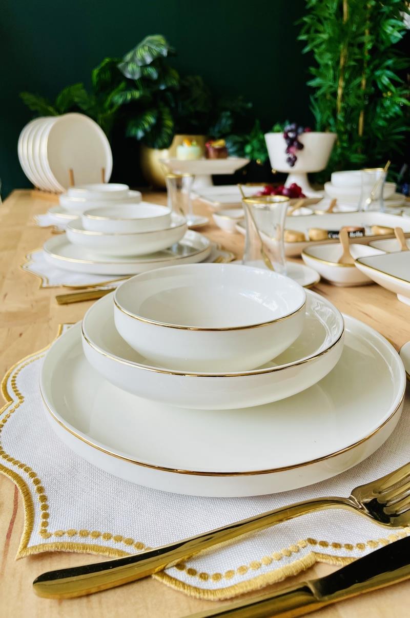  Gold Modern 173 Parça 12 Kişilik Porselen Yemek Kahvaltı ve Çatal Kaşık Seti