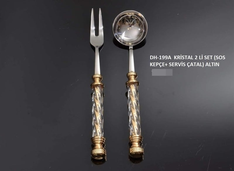 2 Parça Kristal Sos Kepçe ve Et Çatalı Seti
